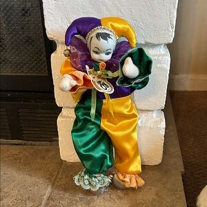 Whimsical Jester Doll in Purple, Yellow, and Green